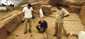 Workers at an archeological site