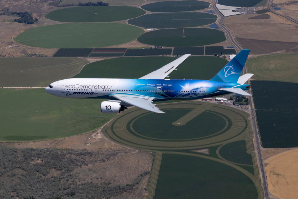 2024 Boeing ecoDemonstrator, 777-200ER (Extended Range) üzerindeki testlerin üçüncü yılında 36 yeni teknolojiyi test edecek. (Boeing fotoğrafıdır)